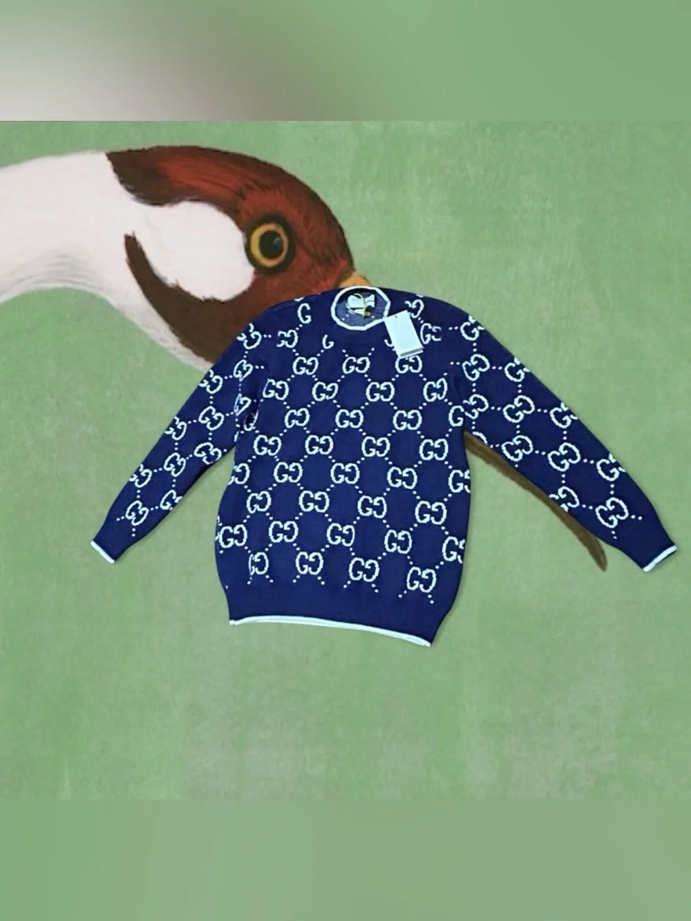 Gucci Navy and White GG Logo Crew Neck Sweater